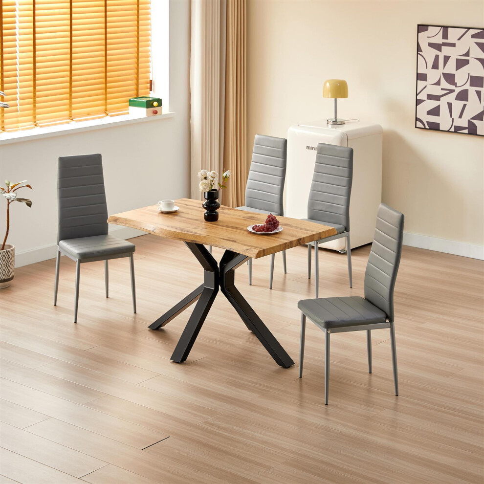 Wooden Dining Table and 4 Grey Velvet Chairs
