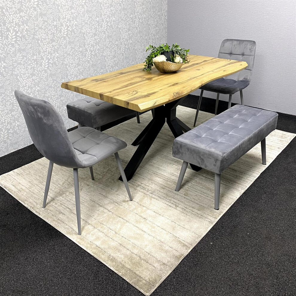 New Kosy Koala Brown Wooden Dining Table With Grey Chairs And Benches Brown,Grey Dakota 140 + Grey Rocco + Grb Size 2