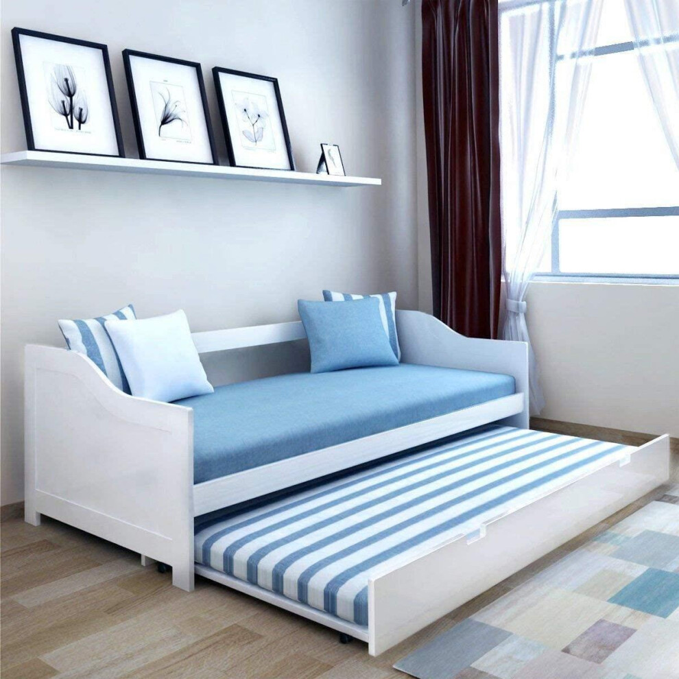 Daybed with Trundle kids white 3ft twin wooden bed and 2 mattresses