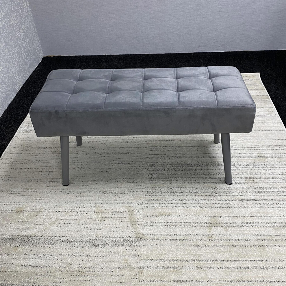 Kosy Koala Grey Velvet Padded Dining Bench With Metal Legs 90 Cm Length