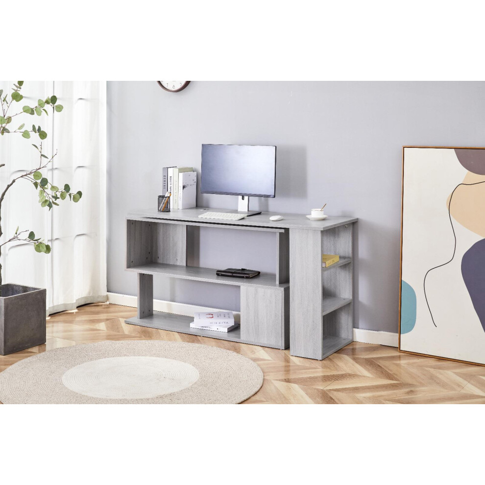 Grey Office Desk with Black Velvet Upholstered Chair Wooden Room Furniture