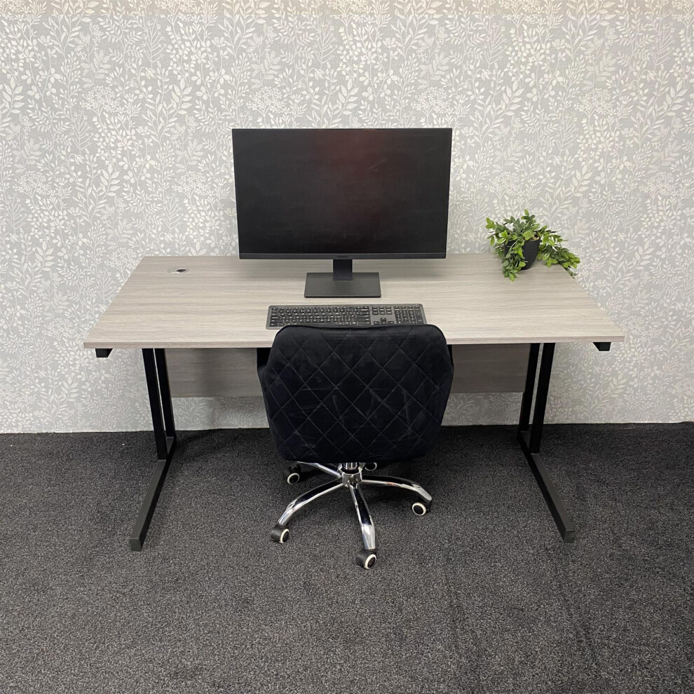 Grey Office Desk Set with Black Velvet Upholstered Chair