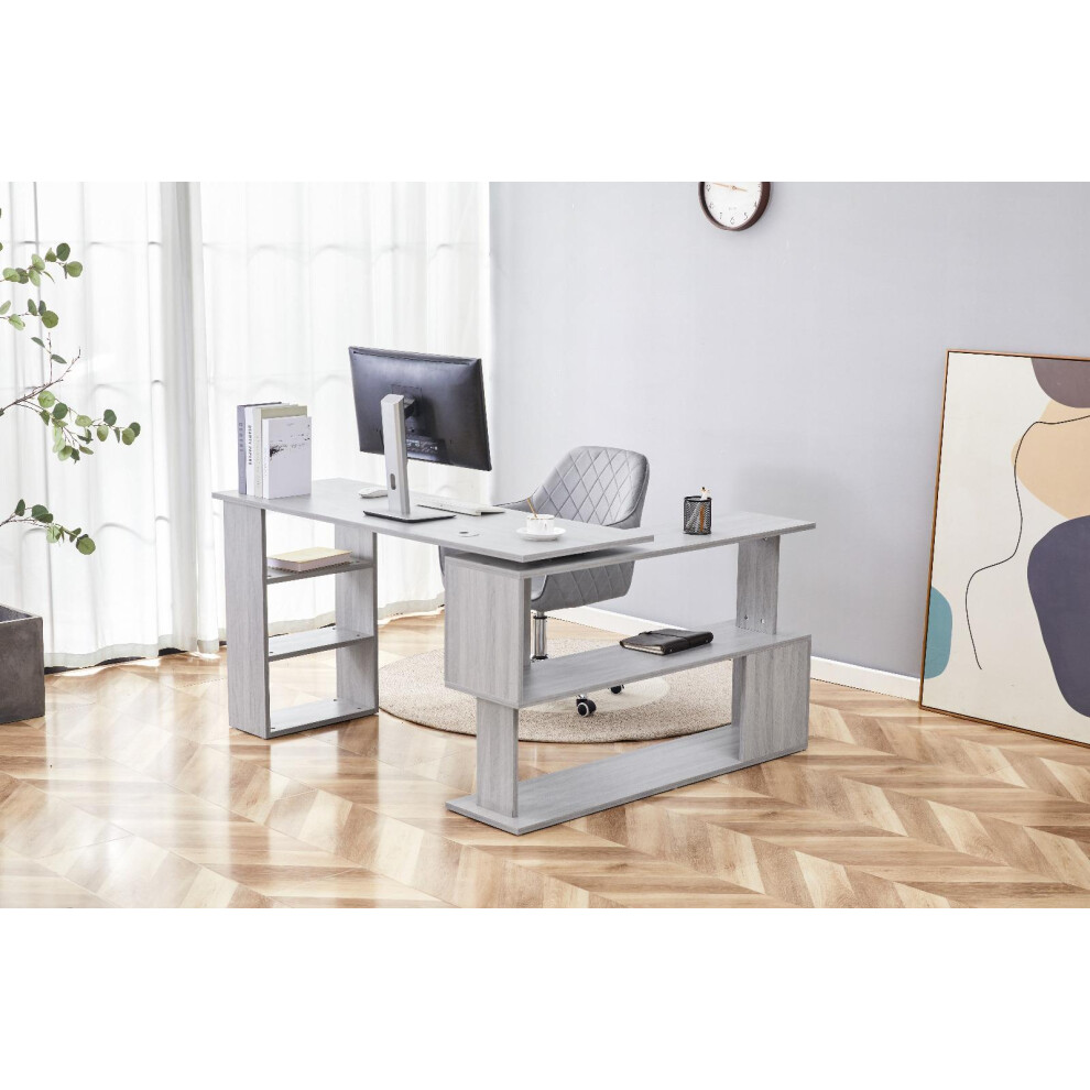 Grey Office Desk with Black Velvet Upholstered Chair