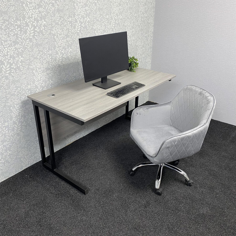 Grey Office Desk with Grey Velvet Upholstered Chair Wooden Furniture