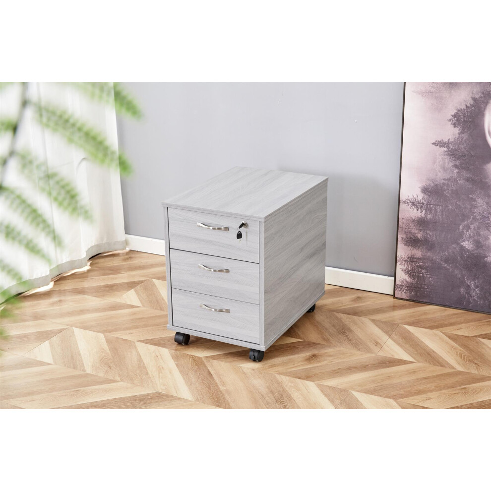 Grey Bedside Table Cabinet Bedroom Furniture Nightstand 3 Drawer