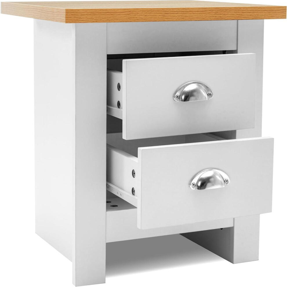 5-Drawer Dresser with Light Wood Top, White Bedroom Storage Chest, Silver Handles, W79cm