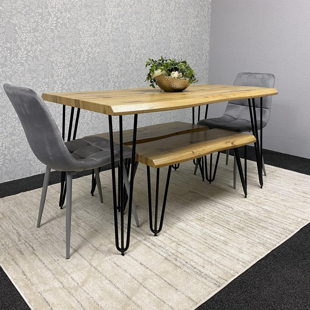 Kosy Koala Grey Wooden Dining Table With Benches And Velvet Chairs Size 2