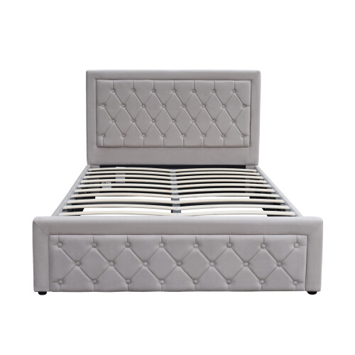 Ottoman Storage Bed 4ft Small Double Grey Velvet With Memory Mattress 2