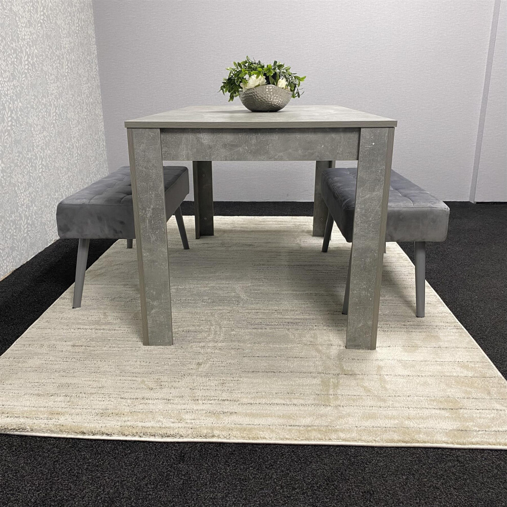 Grey Wooden Dining Table Set and 2 Benches with Metal Legs