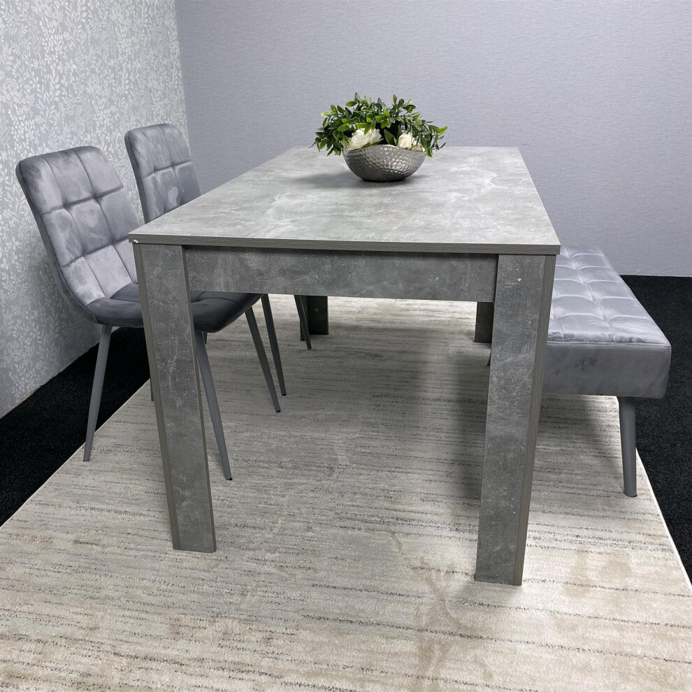 Wooden Dining Table with 1 Bench and 2 Grey Velvet Chairs