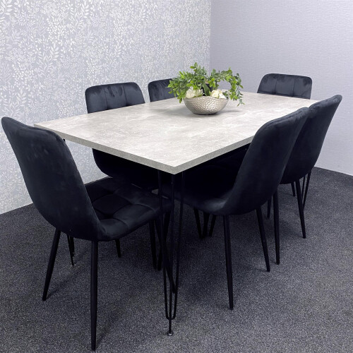 6 Seater Dining Table With Velvet Chairs Set
