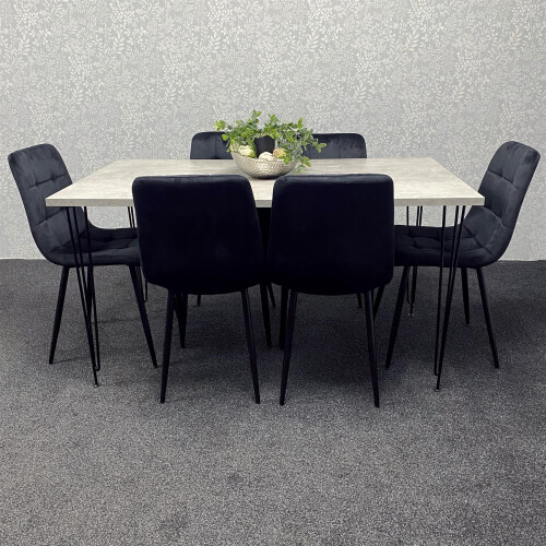 6 Seater Dining Table With Velvet Chairs Set 2