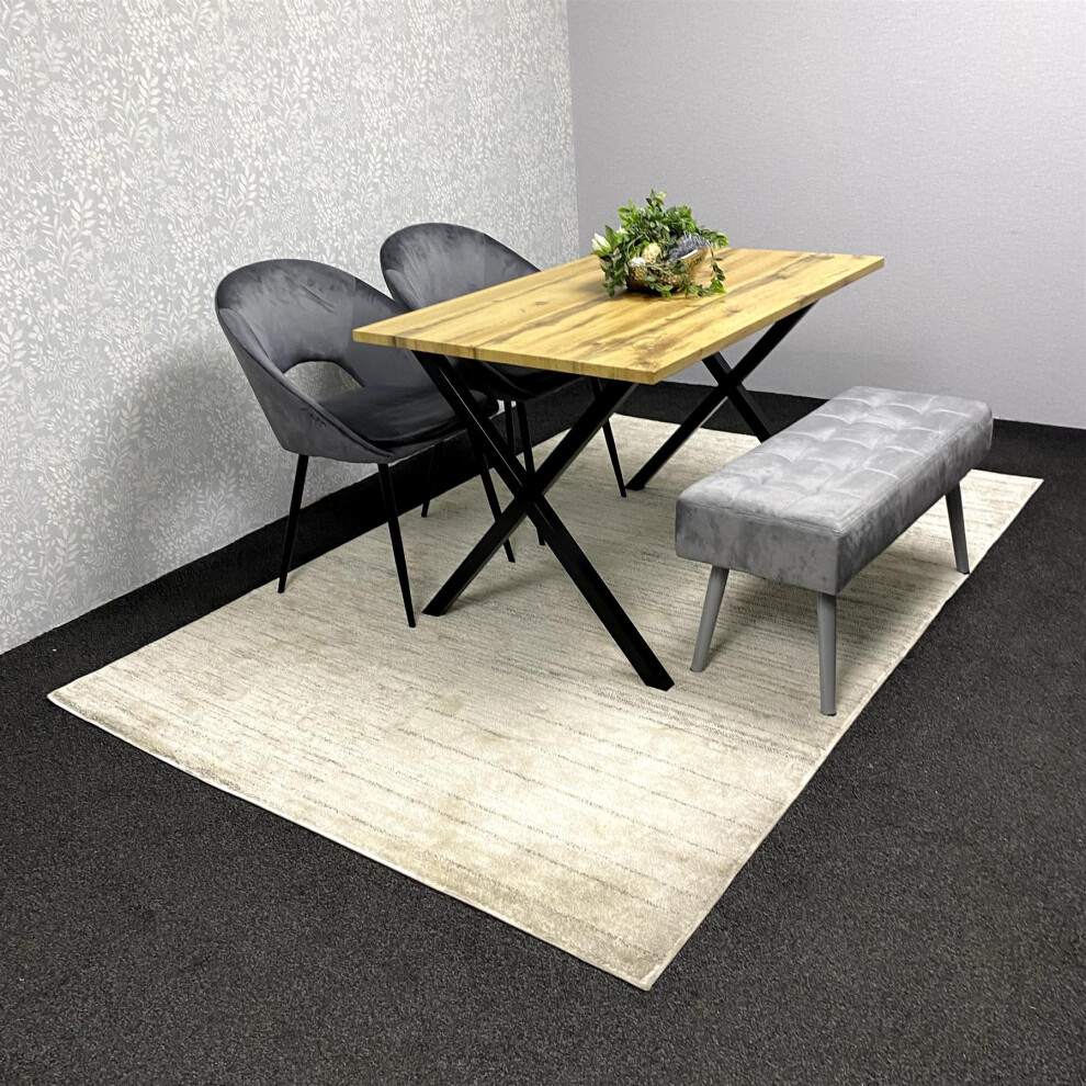 Grey Wooden Dining Table Set with 2 Grey Chairs and Benche