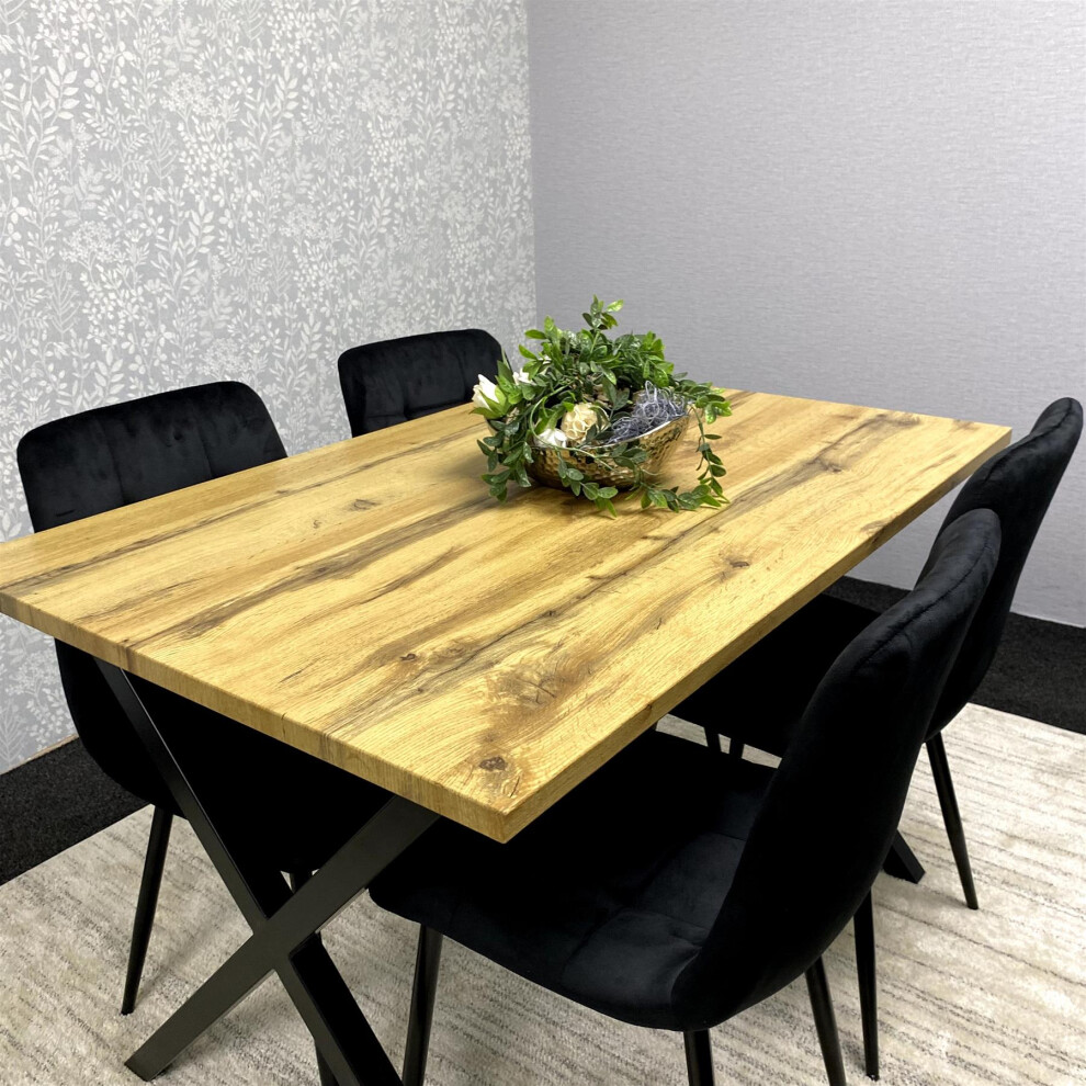 Wooden Brown Dining Table with 4 Black Velvet Chairs