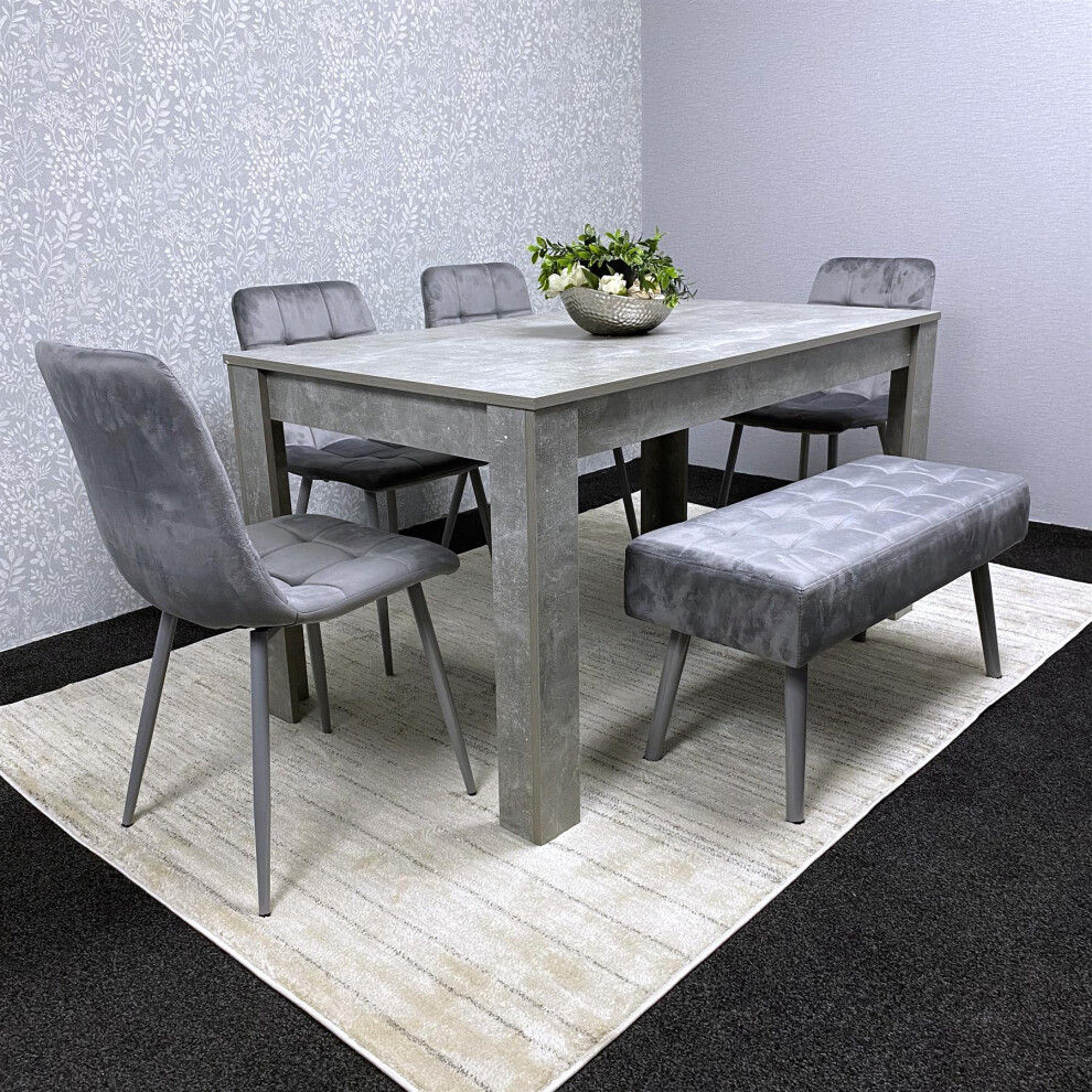 Dining Table and 4 Chairs With Bench Stone Grey Effect