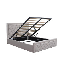 Ottoman Storage Gaslift Bed 4ft6 Double Grey Velvet With foam Mattress