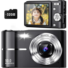 Digital Camera, 50MP Full HD 1080P with 16x Zoom Anti Shake, Compact Camera for Kids Students Teens, with 32GB SD Card,Black
