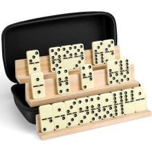 Double 6 Dominos Set for Adults with 28 Tiles, Durable Dominoes Game Set with 4 Racks and Carry Case