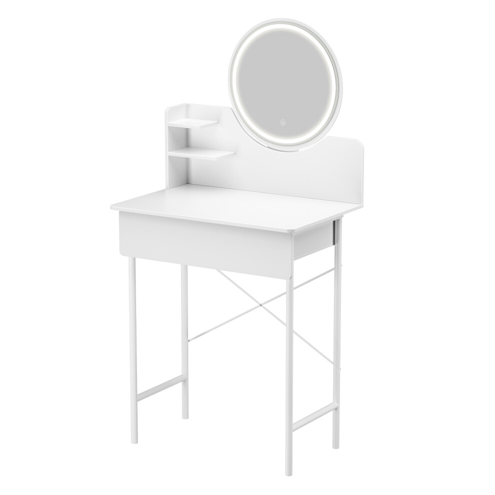 Coiffeuse maquillage avec miroir LED, 1 tiroir, 2 étagères et réglage de luminosité 3 modes