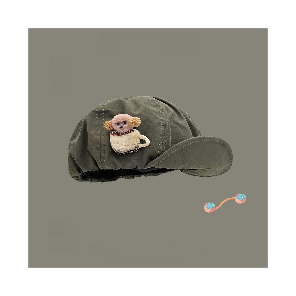 (Army Green) Casual Cartoon Dog Cotton Beret Hat For Women Spring Sun Hat Artists Gift For-image-OPC-PGYSC9N-NEW