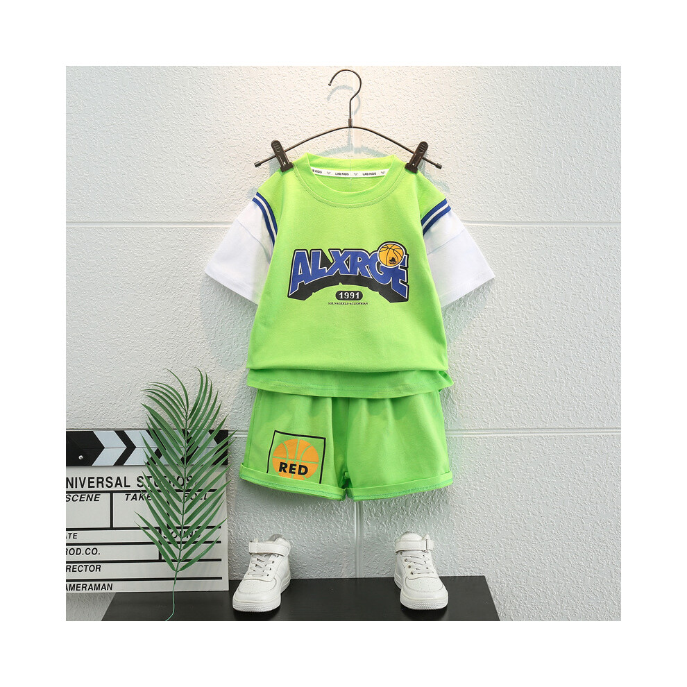(Green,110cm)Ensemble de tenue de basketball chic garçon pour été léger manches courtes vêtements de sport enfants pour