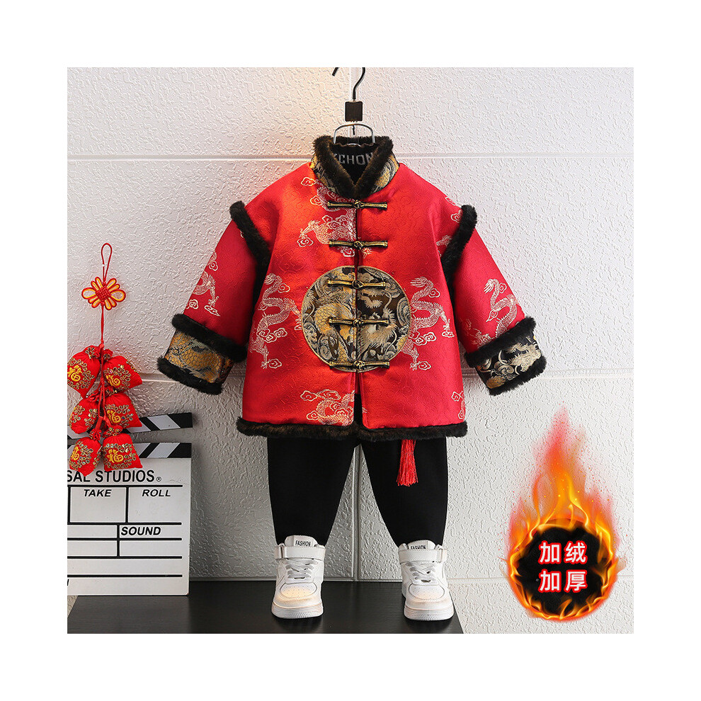(Set,100cm)Tenue confortable garçon hiver nouvel an avec pantalon long et adorable motif thème année dragon