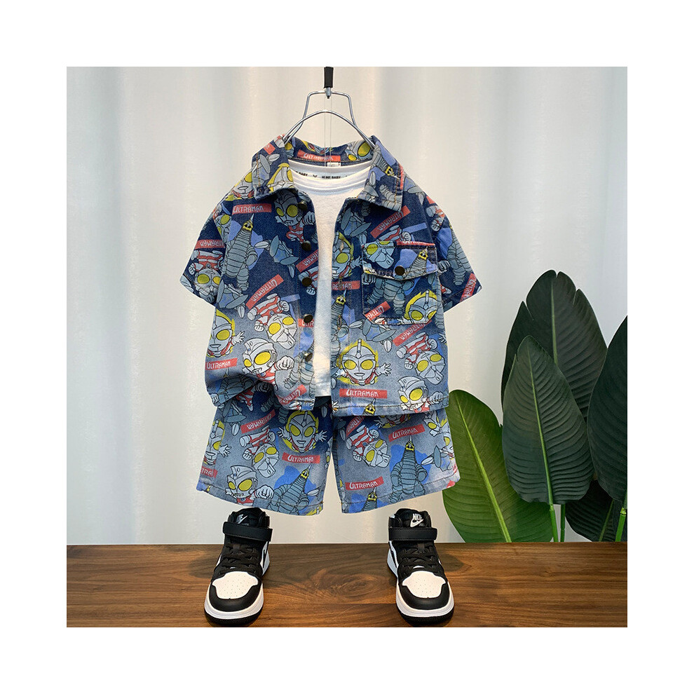 (StyleB)Ensemble chemise en jean garçon style coréen tendance léger manches courtes vêtements été pour