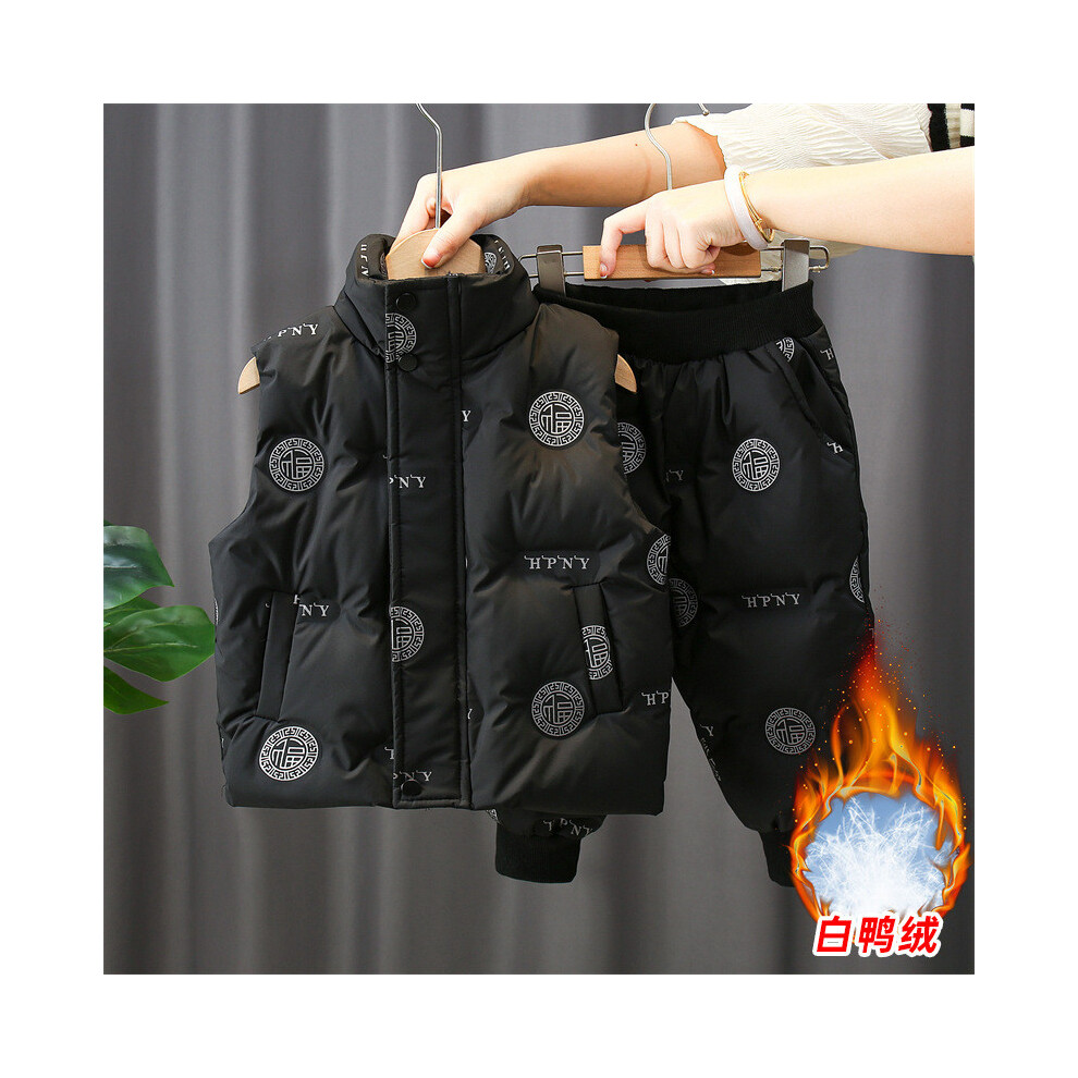 (Black Set,90cm)Combinaison hiver garçon tendance avec doudoune peluche gilet et pantalon épais parfait par temps froid