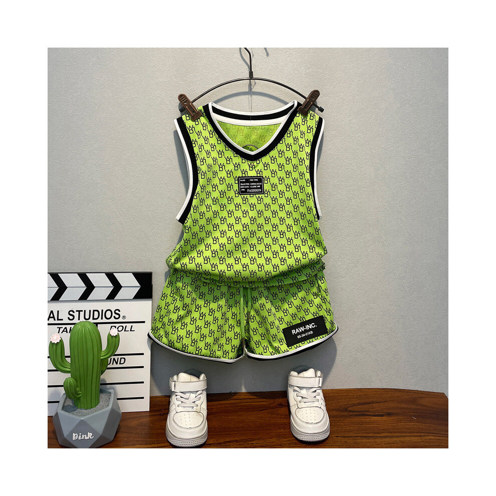 (Green,130cm)Ensemble gilet sans manches et short mi-long moderne garçon tenue mode été adorable enfant pour
