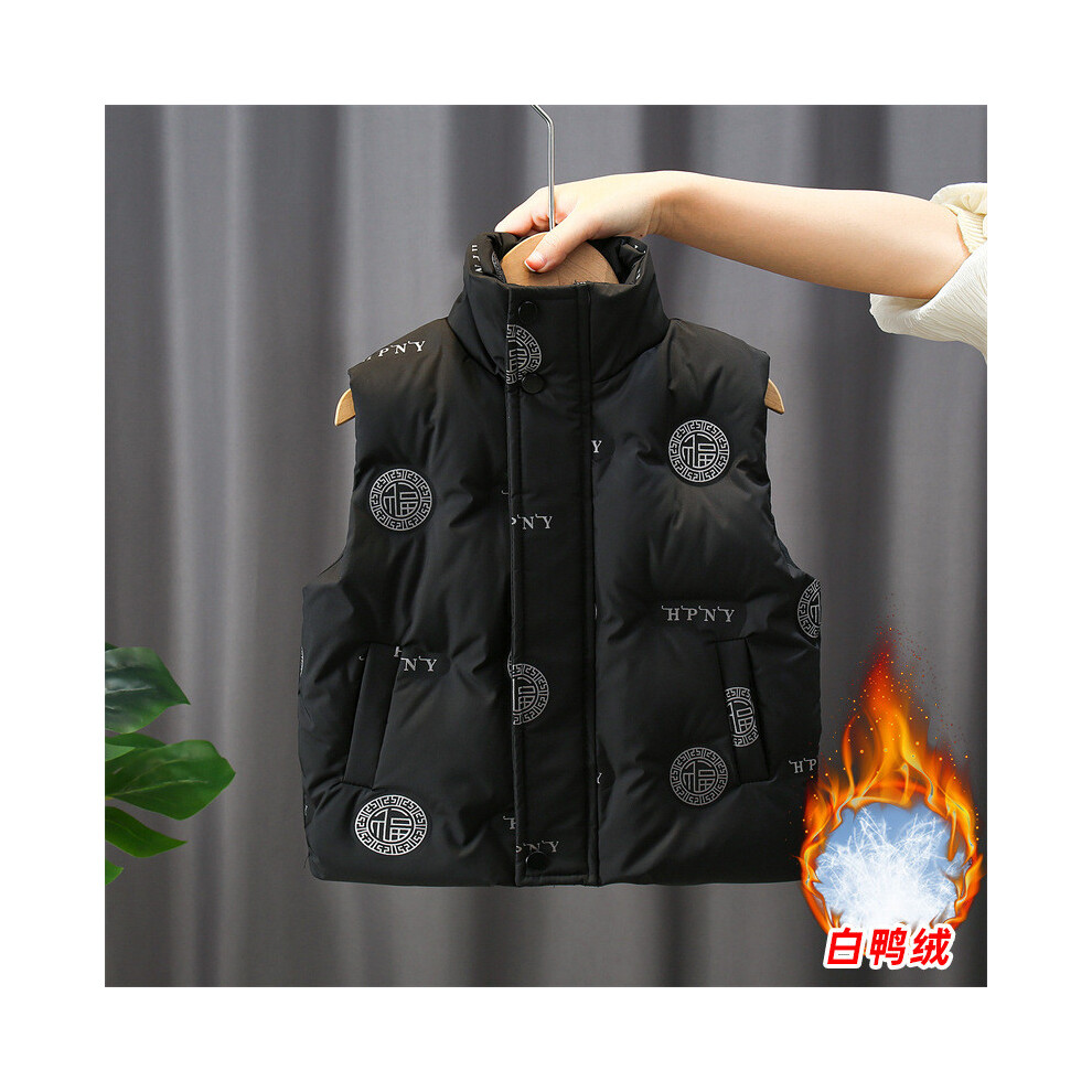 (Black Vest,110cm)Combinaison hiver garçon tendance avec doudoune peluche gilet et pantalon épais parfait par temps froid