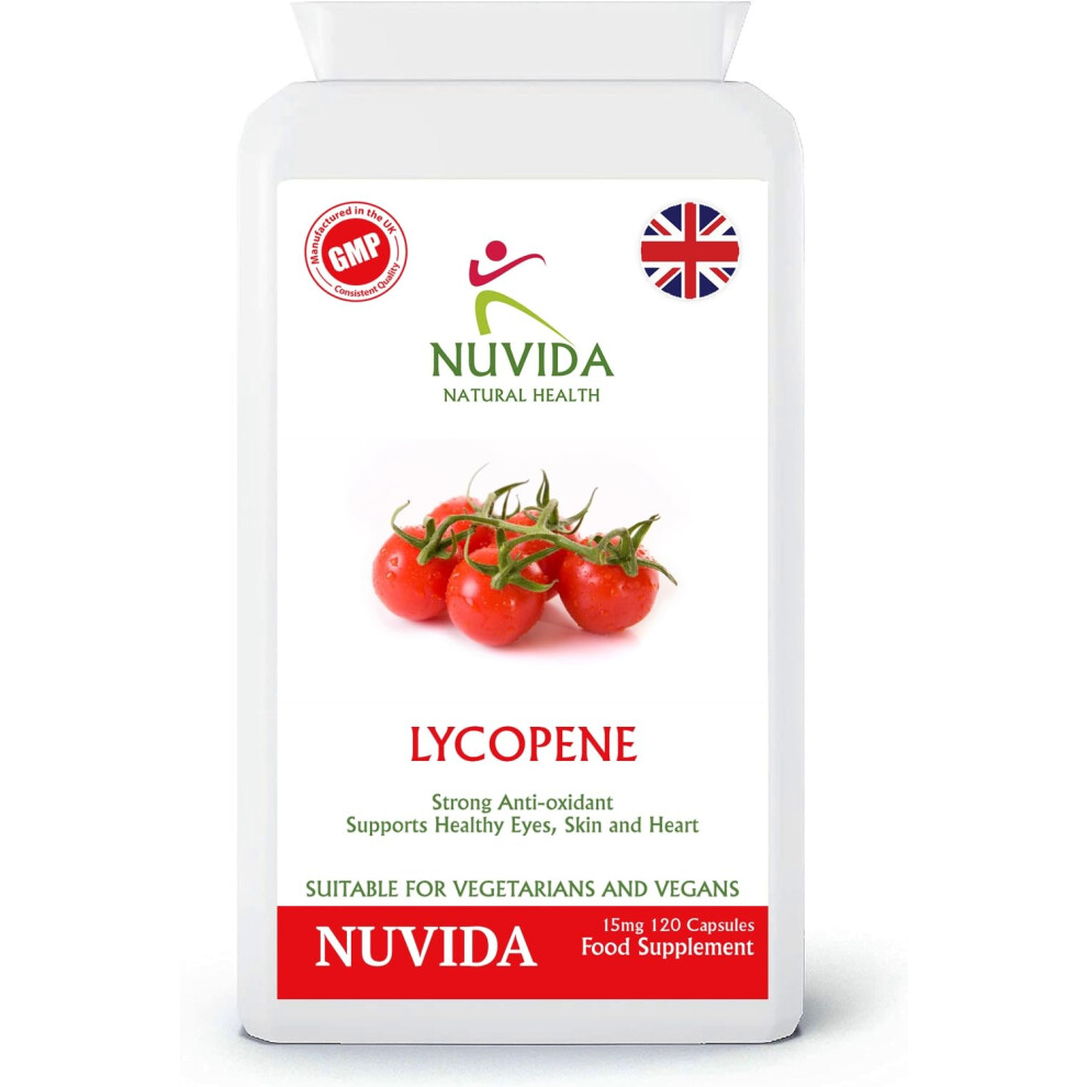Nuvida Natural Health Nuvida Lycopene - 120 High Strength Lycopene Capsules - 15Mg From 150Mg Of Tomato Powder - Powerful Antioxidant - Daily Nutritional Supplement - Up To
