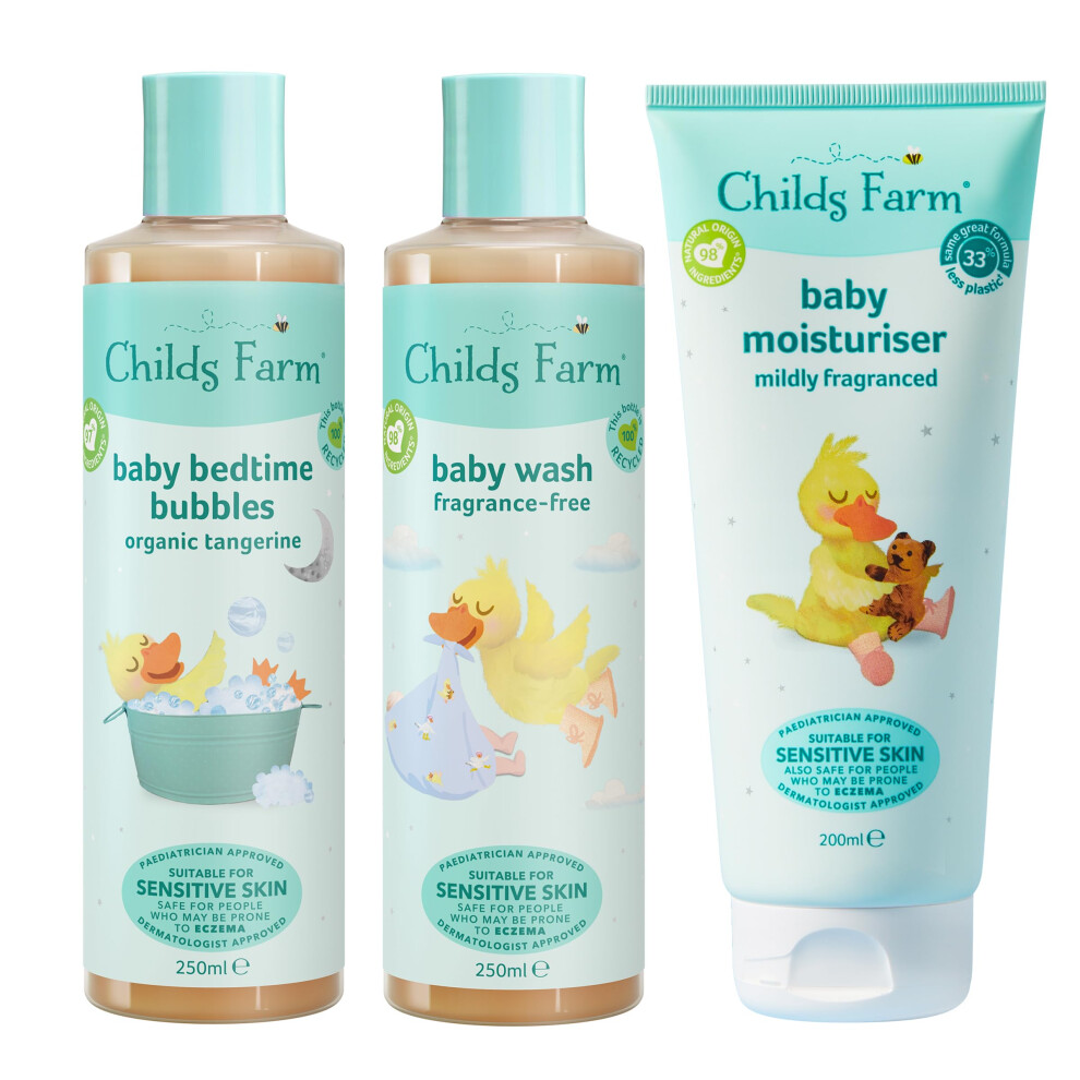 | Baby Regime Bundle | Baby Moisturiser 200ml, Baby Wash and Baby Bubbles 250ml | Suitable for Newborns with Dry, Sensitive and Eczema-prone Skin