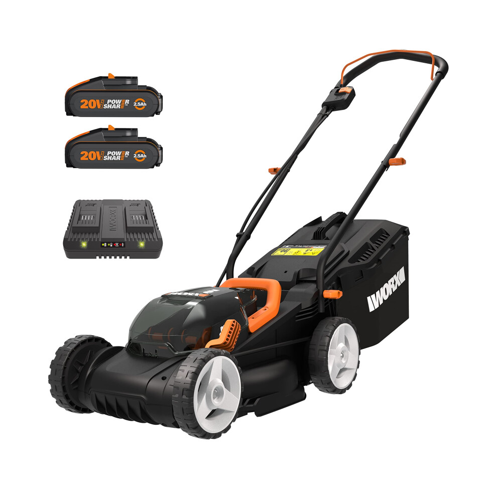 36V(40V MAX) 34cm Cordless Lawn Mower WG779E Push Mower, Cutting Height 20-70mm (6 Adjustment), 30L Grass Bag, Cutting Width Up to 280m², Powershare,