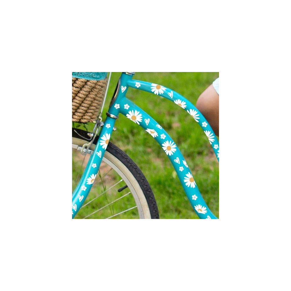 Daisy Bike Stickers, 2 Sheets Bike Frame Stickers Waterproof Bicycle Stickers Daisy Flower Stickers for Girls Bike Frame Decorative