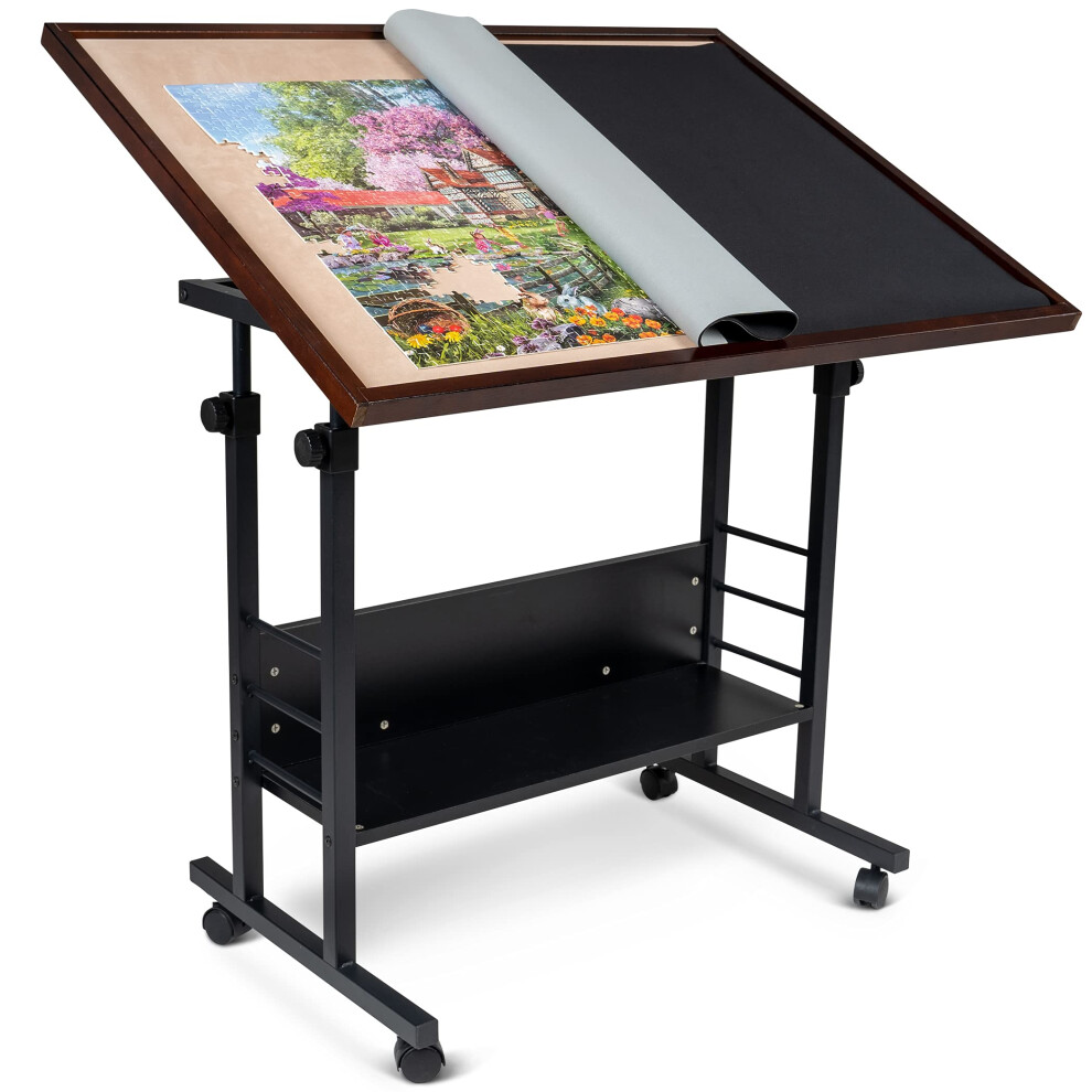 Becko Jigsaw Puzzle Table Tilting Table with Height Adjustment for Up to 1500 Pieces, Enclosed with 4 wheels