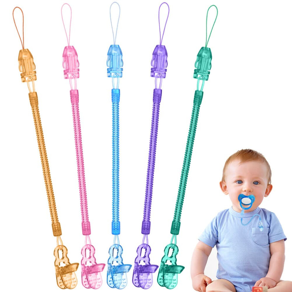 Baby Dummy Clips,5 Pcs Dummy Clips For Baby,Spring Dummy Clip Boys Girls, Soother Pacifier Chain Holder Clips Bpa Free Baby Dummy Chain For Teether Vicloon