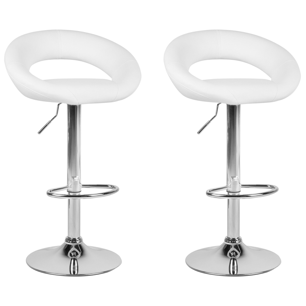 Set of 2 Bar Chairs PEORIA Faux Leather Swivel White