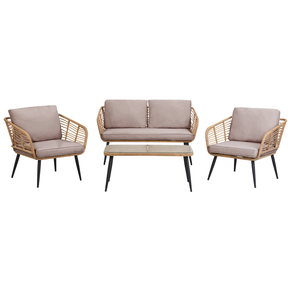 Garden Lounge Set with Table 4 Seater CORINTH II PE Rattan Natural