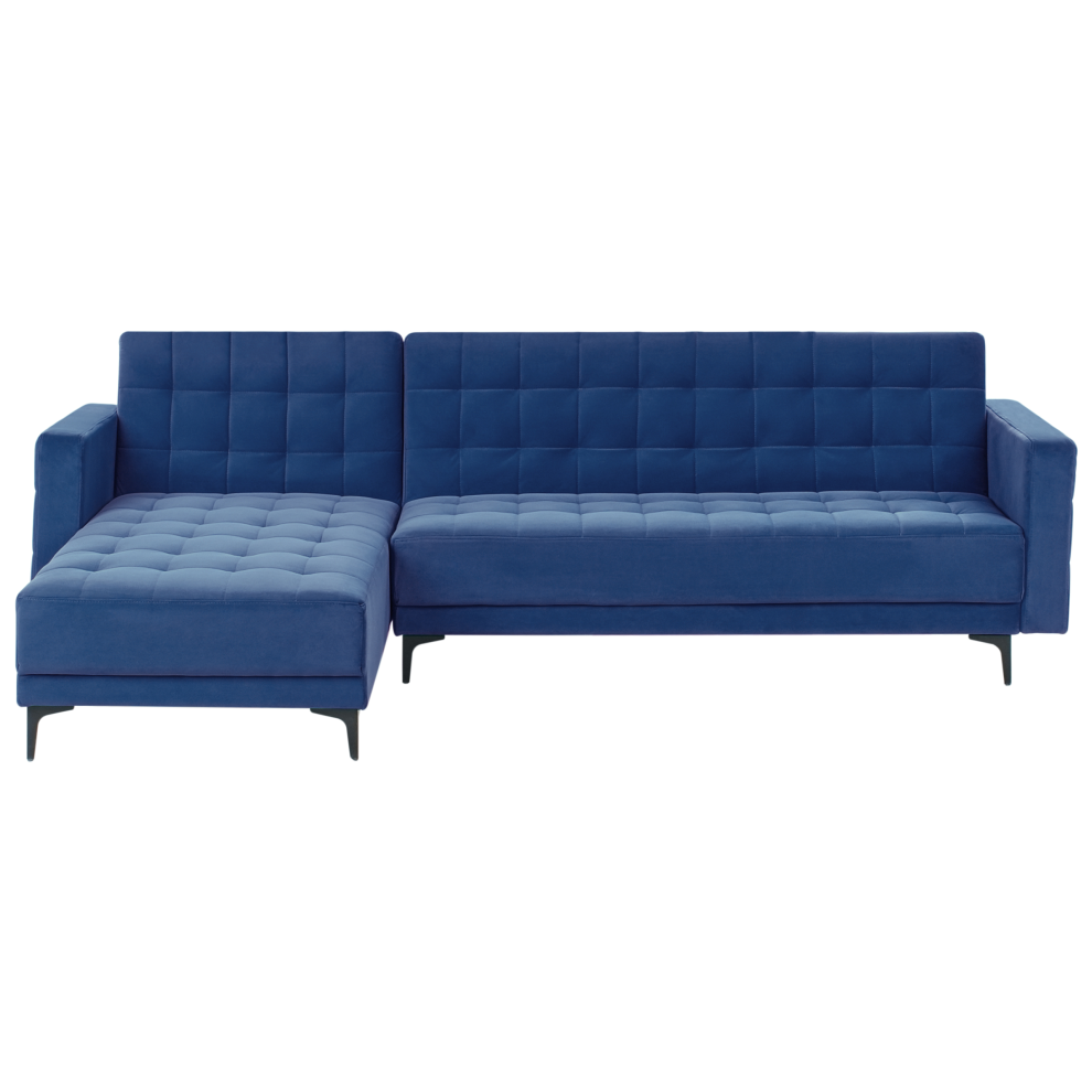 Right Hand Velvet Corner Sofa Blue ABERDEEN