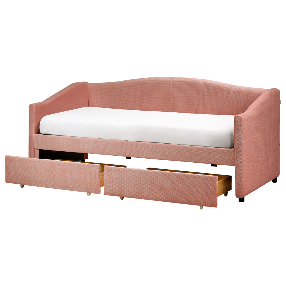 Daybed with Storage Fabric VITTEL 90 x 200 cm (EU Single) Pink