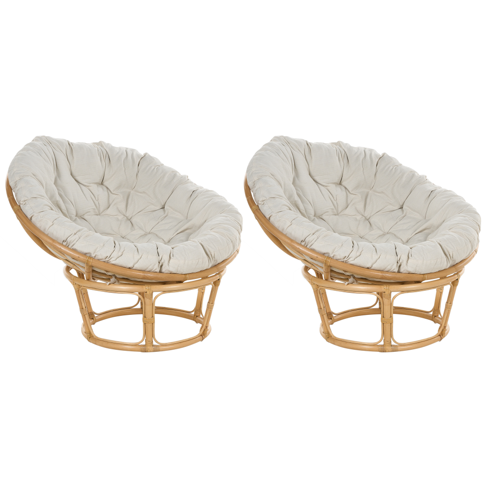 Set of 2 Garden Armchairs with Cushions SALVO Rattan Natural