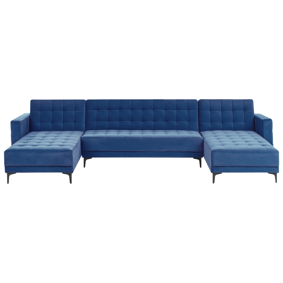 5 Seater U-Shaped Modular Velvet Sofa Blue ABERDEEN