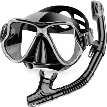 Snorkel Set Adults, Anti-Fog Panoramic Wide View Diving Mask, Dry Snorkelling Set for Snorkelling, Diving, Swimming (Black)
