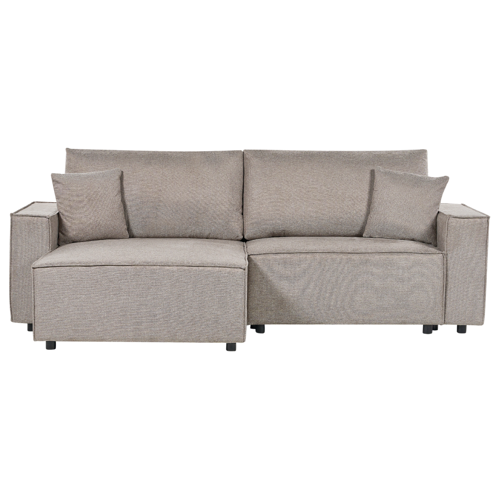 Right Hand Fabric Corner Sofa Bed with Storage Taupe KARILA