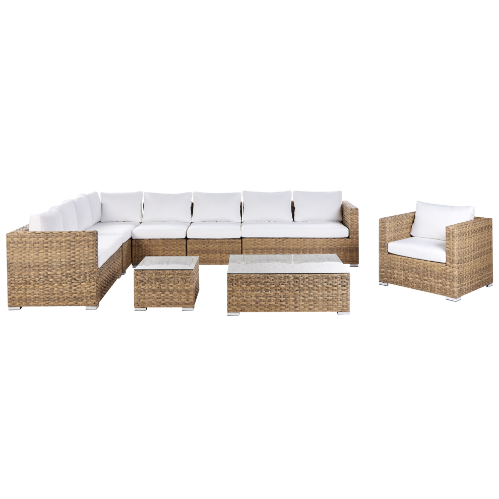 Garden Lounge Set with Table 8 Seater XXL Right Hand Modular PE Rattan Light Brown