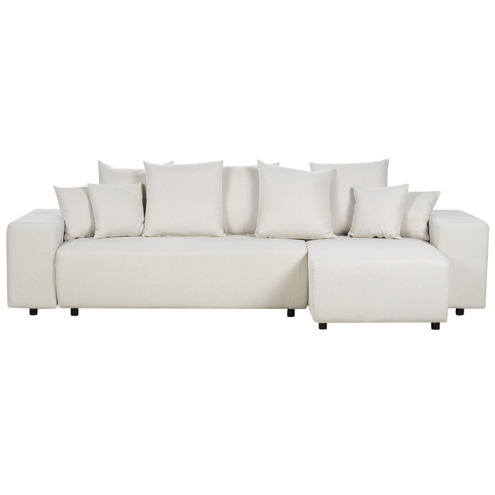 Corner Sofa Bed LUSPA Fabric Light Beige with Storage 3 Seater Left Hand