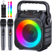 Karaoke Machine with Two Wireless Microphones, Portable Karaoke Machine for Adults & Kids, Portable Bluetooth Speaker with PA System, LED Lights,