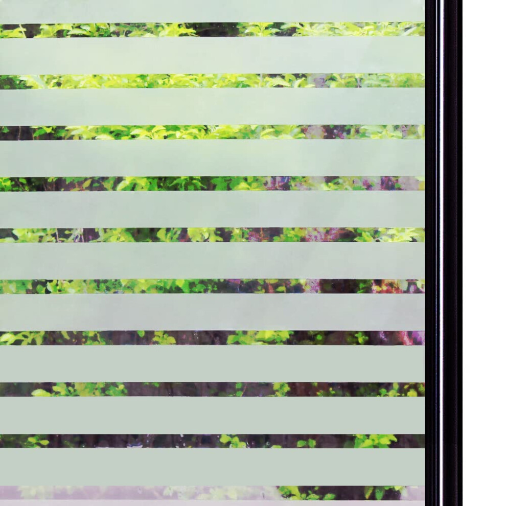 Window Film Privacy, Frosted Stripe Privacy Self Adhesive Static Glass Cover for Office, Home, Kitchen (44.3 x 200 cm, Wide Stripe)
