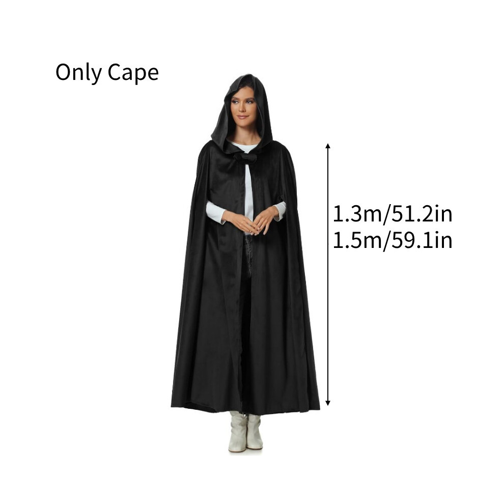 (Length 1.5M)Manteau long à capuche Halloween cape vampire sorcière noir effrayant fantaisie tenue unisexe