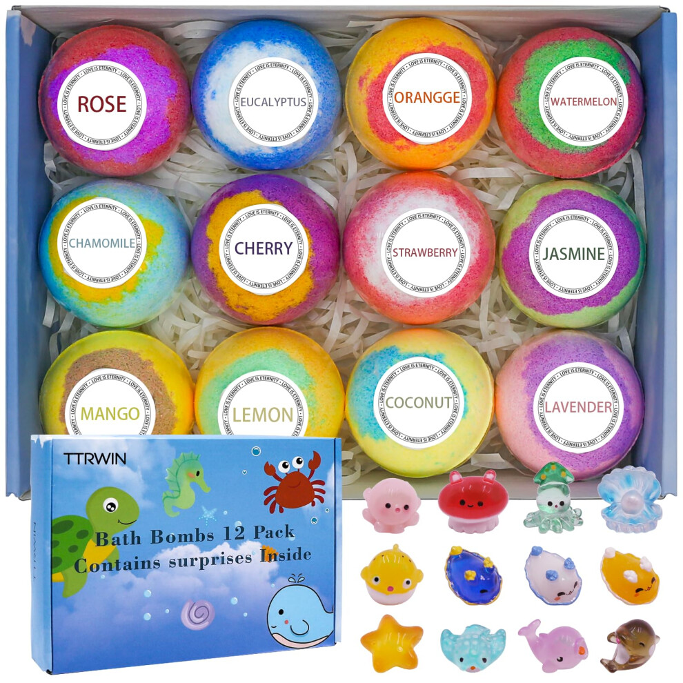 Ttrwin 12 Pcs Bath Bomb Gift Set,With Surprise Toys Inside, Organic And All Natural Ingredients Bubble Bath Bombs Fizzes Spa Ideal Birthday Easter For
